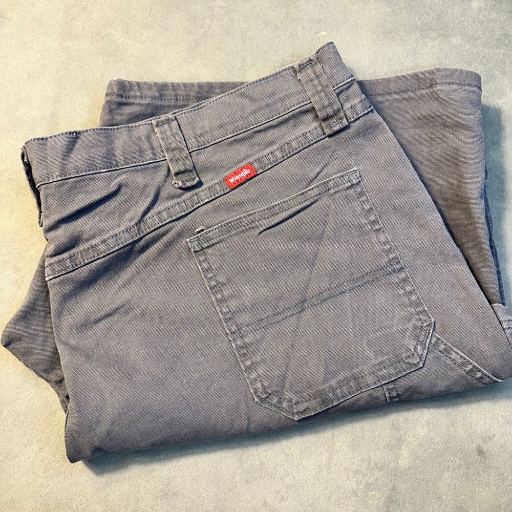 Wrangler Carpenter Shorts Men 46 Gray Canvas Utility Stretch Excellent